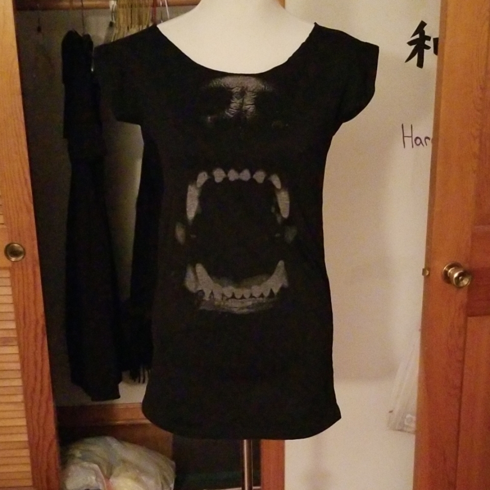 Black Dog Bite Wide Neck T Shirt Dress